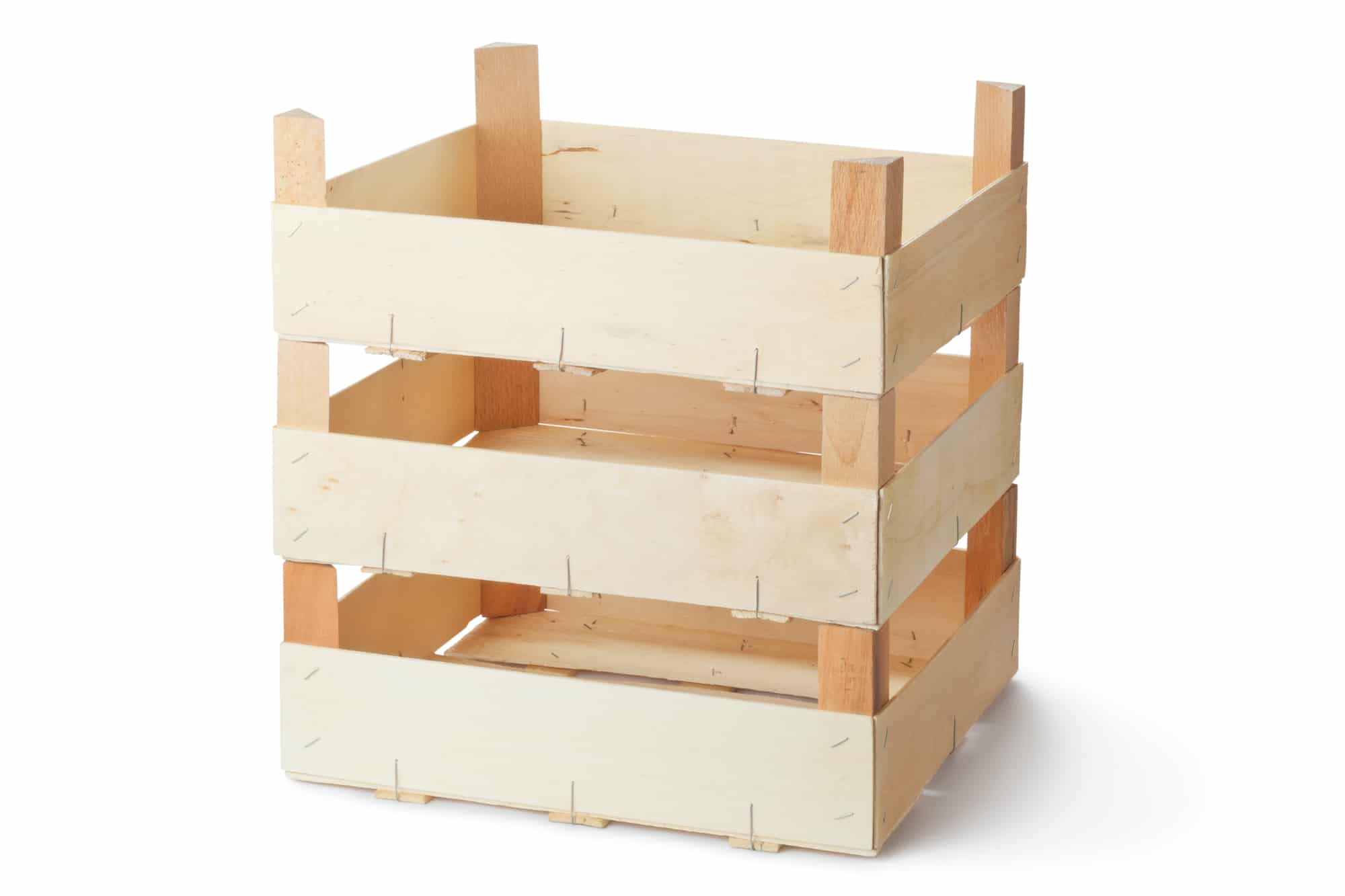 Three empty wooden crates. Isolated on a white.